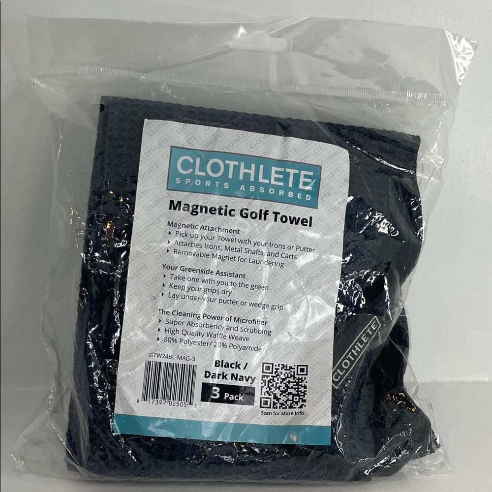 Clothlete Magnetic Golf Towel - Black / Dark Navy 3 pack